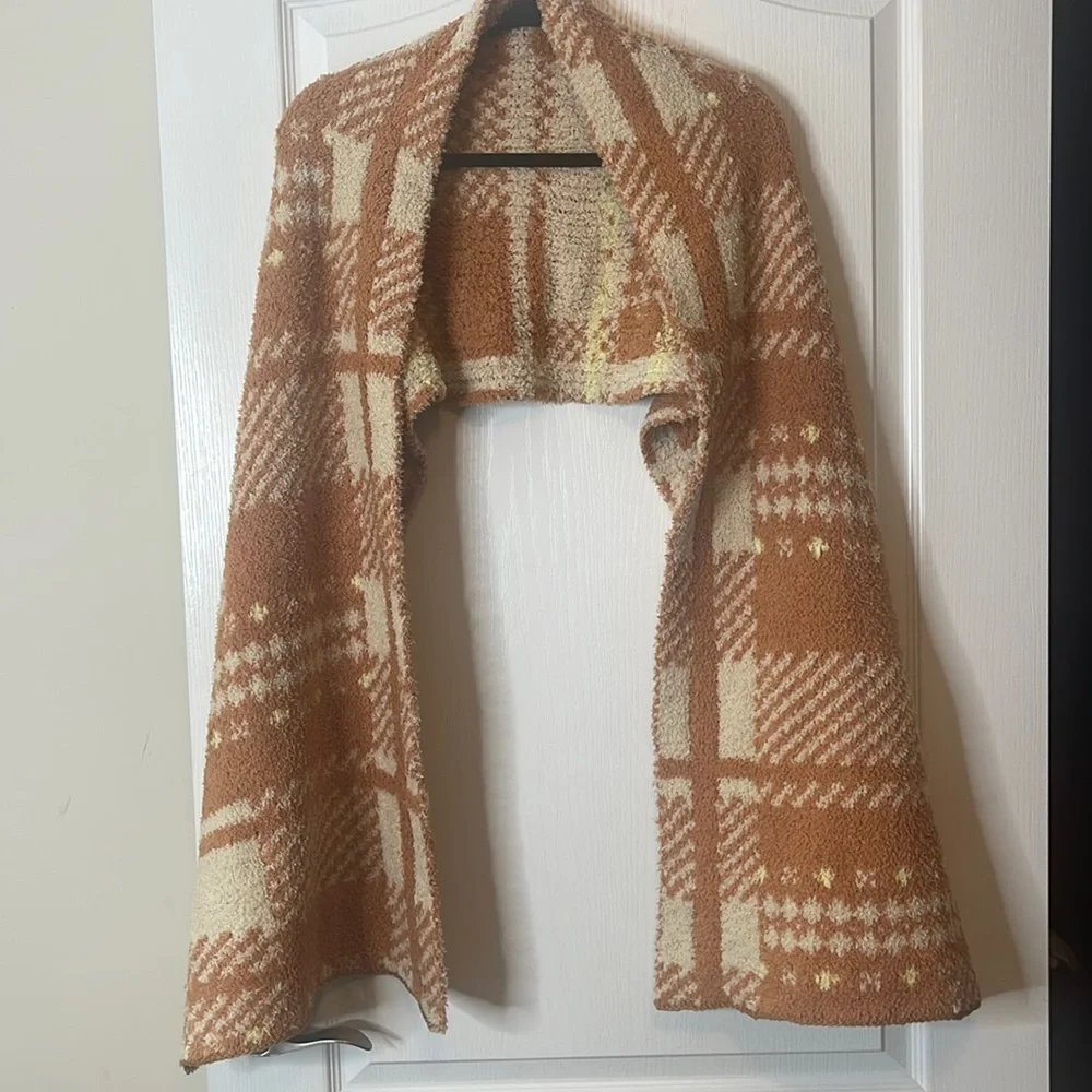Aerie Offline Sweater Scarf Plaid Neutral Colors